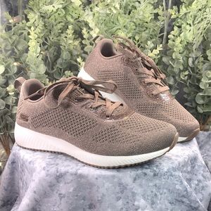 Skechers BOBS Taupe Sparkle Mesh Fabric Athletic Lace-ups WMS 7.5M✨Like NEW✨